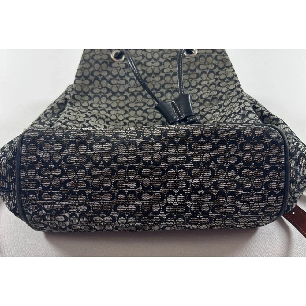 Coach Vintage Signature C Jacquard Backpack Black Leather Y2K Drawstring